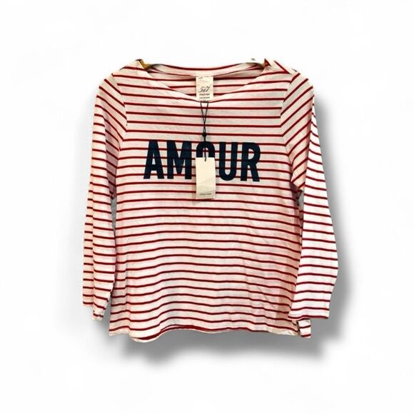 Cinc a Sept “Amour” Stripes Shirt Sz S-M Red White Stripes Cotton Long Sleeve - Picture 1 of 8